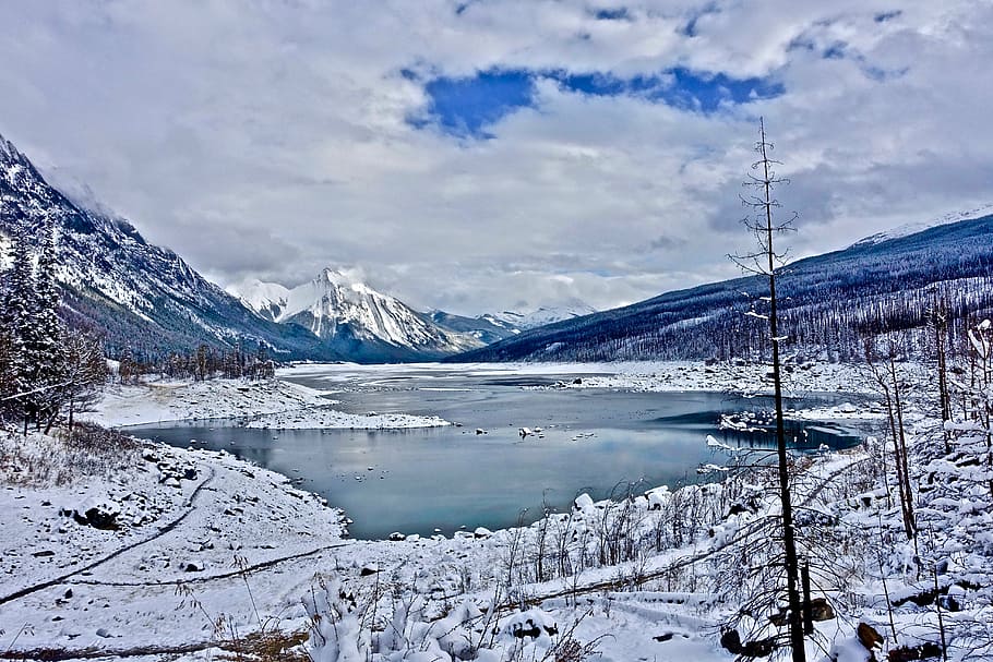 winter, snow, cold, lake, landscape, scenic, ze, mountain, nature HD wallpaper
