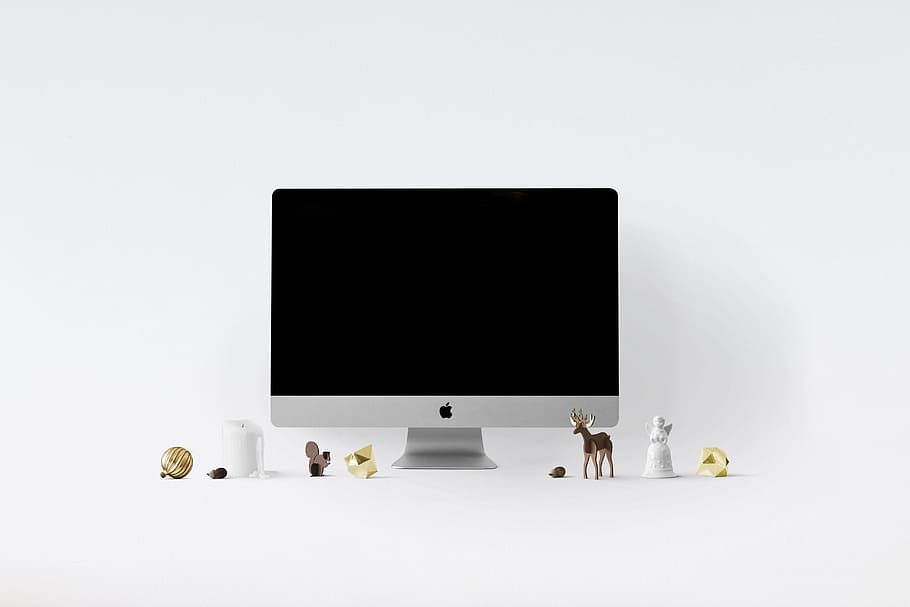 silver iMac, poster mockup, frame, template, interior, photo, HD wallpaper