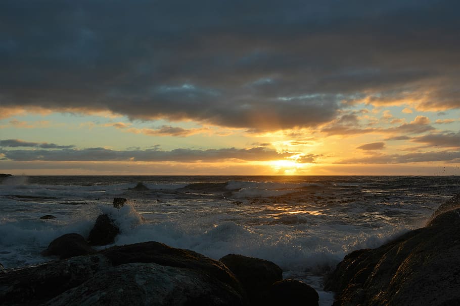 Sunset, Sea, Wave, abendstimmung, nature, beach, dusk, cloud - Sky HD wallpaper