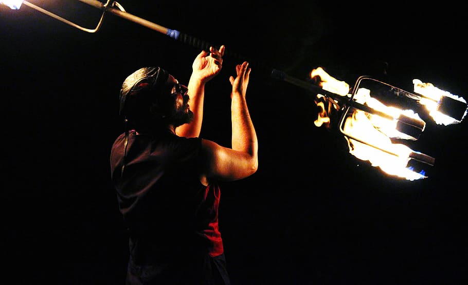 Man, Fire, Show, Hot, Flame, Artist, fire show, body, balance HD wallpaper