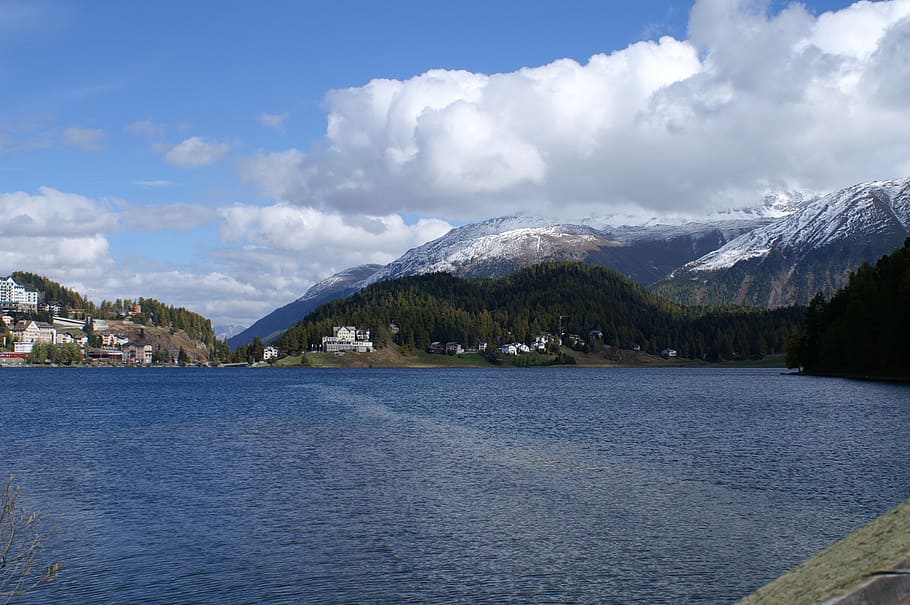 clouds, sky, lake, cumulus clouds, blue, mountain, cloud - sky HD wallpaper