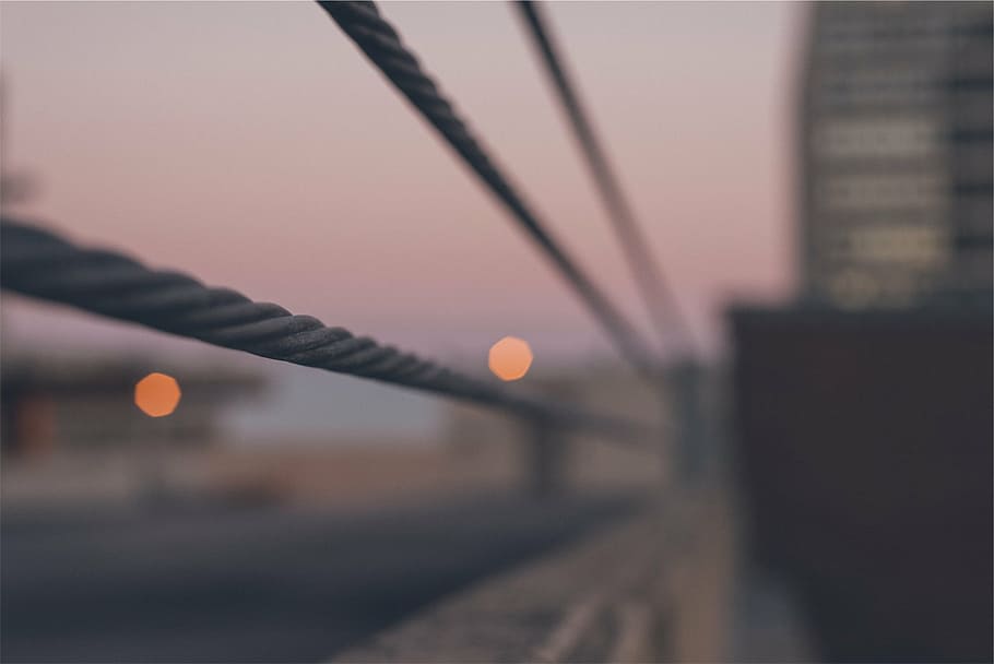 untitled, close, photo, gray, cable, wire, ropes, blurry, bridge - man made structure HD wallpaper