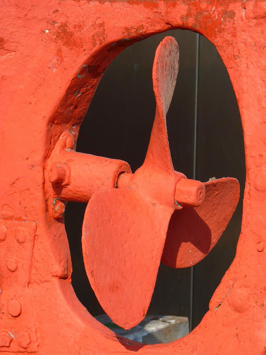 ship, screw, propeller, red, no people, art and craft, day HD wallpaper