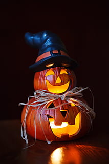 lighted Jack-O-Lantern, autumn, decoration, face, fall, funny HD wallpaper