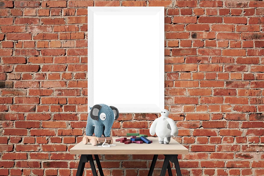 Baymax and blue elephant decors, poster, mockup, interior, wall HD wallpaper