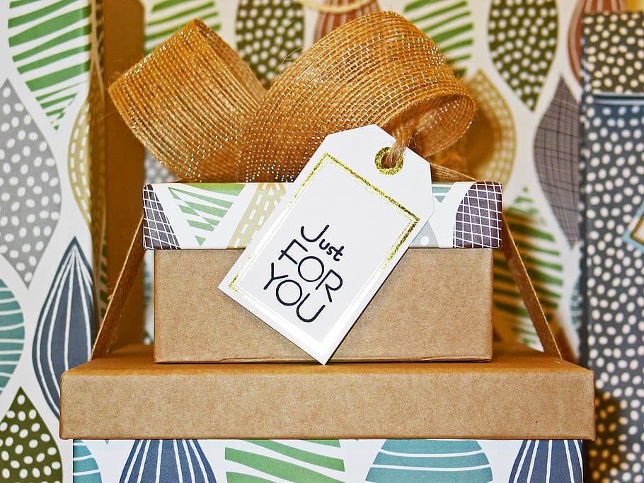 brown-green-and-teal gift box with just for you tag, made, loop HD wallpaper