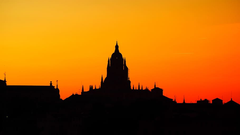 sunset, segovia, views, night, cathedral of segovia, architecture HD wallpaper