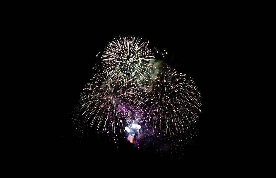 fireworks, celebration, flare-up, rocket, background, bright HD wallpaper
