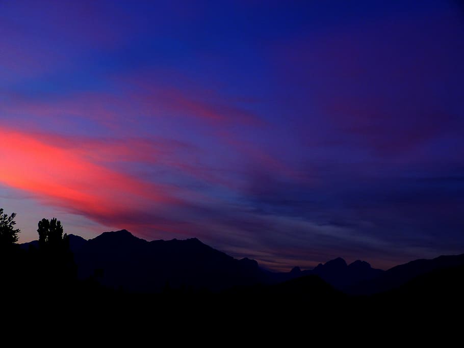 Sky, Morning, Clouds, Colors, red, sunrise, mountain, nature HD wallpaper