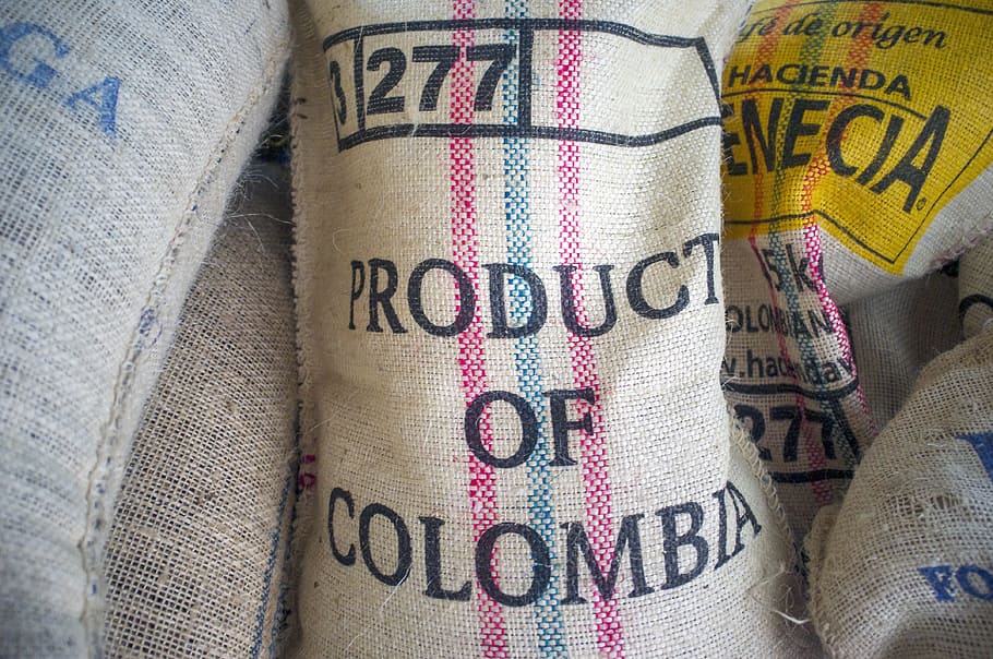 knitted sack lot, coffee, beans, burlap, colombia, bag, coffee bean HD wallpaper
