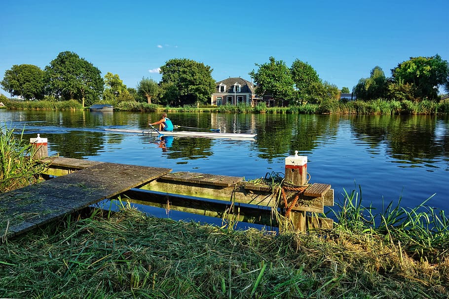 canoe, rower, river, boating, sport, recreation, summer, amstel HD wallpaper