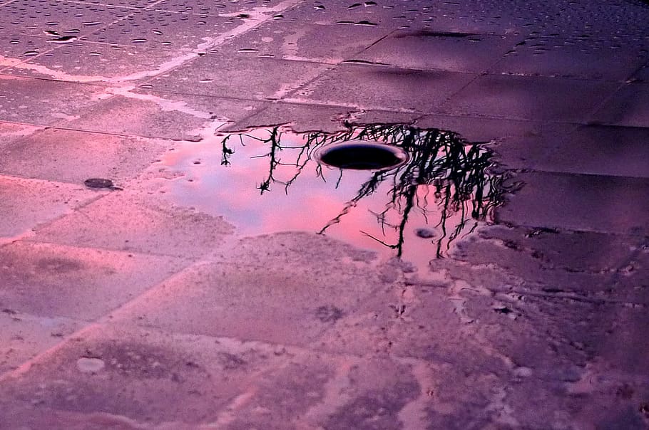 Drain, Ground, Hole, Mirroring, water, terrace, violet, no people HD wallpaper