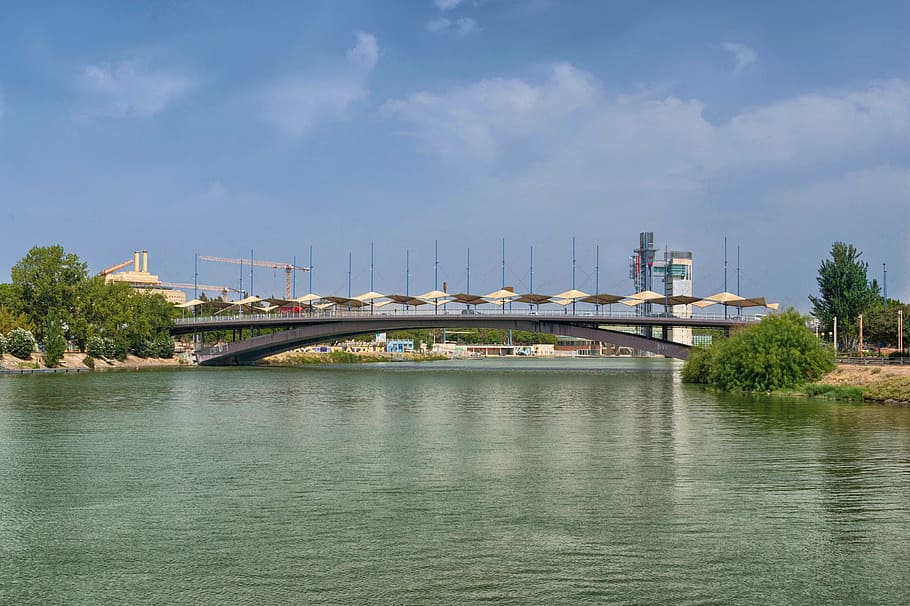 Seville, Spain, Bridge, River, reflections, architecture, city HD wallpaper