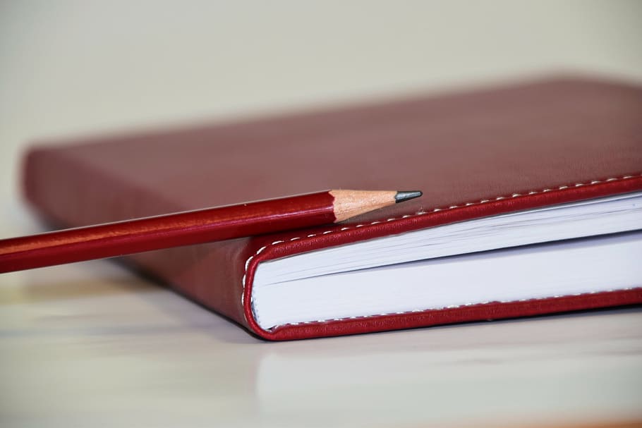macro shot of pencil and book, notebook, diary, leave, write down, HD wallpaper