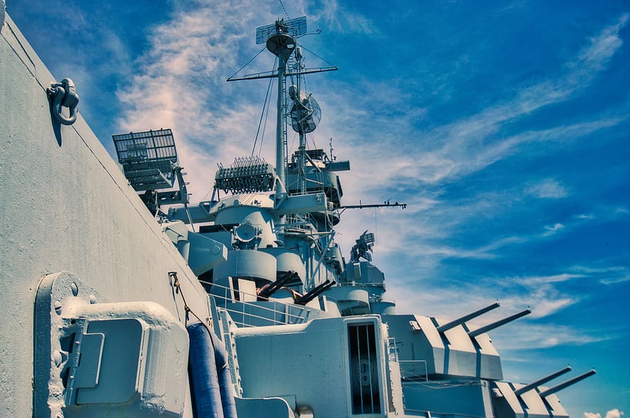 warship, cannon, historical, ocean, armed, navy, colossus, clouds, HD wallpaper