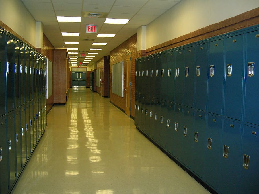 HD wallpaper: blue lockers on hallway, school, high school, education,  indoors | Wallpaper Flare