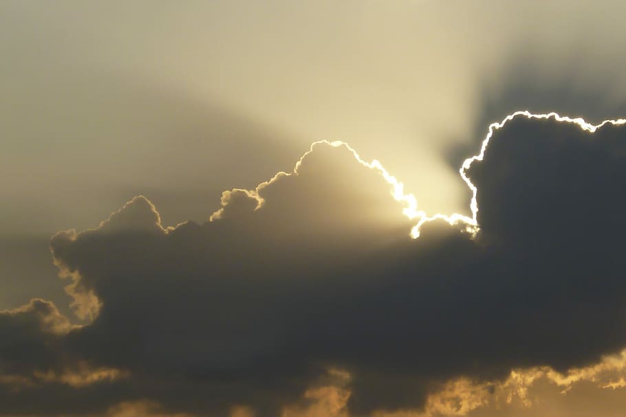 low-angle photography of white clouds, Sunbeam, Sunset, Evening HD wallpaper