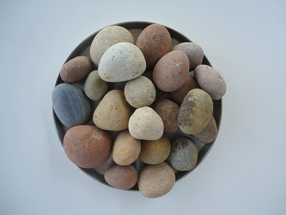 assorted pebbles in black container, stone, rocks, brazil, crushed stone