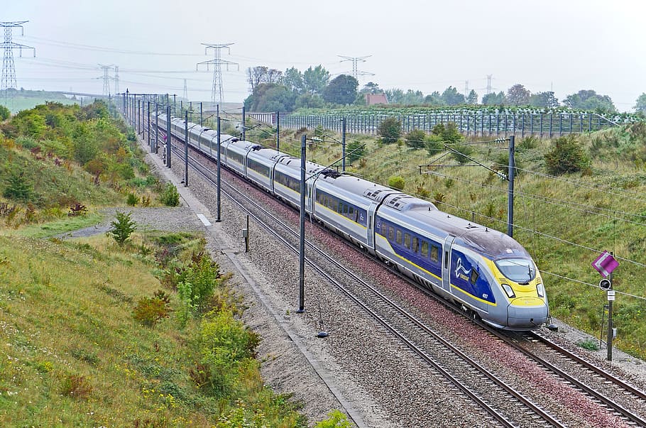 train in road, eurostar, england, france, london - paris, high-speed rail line, HD wallpaper