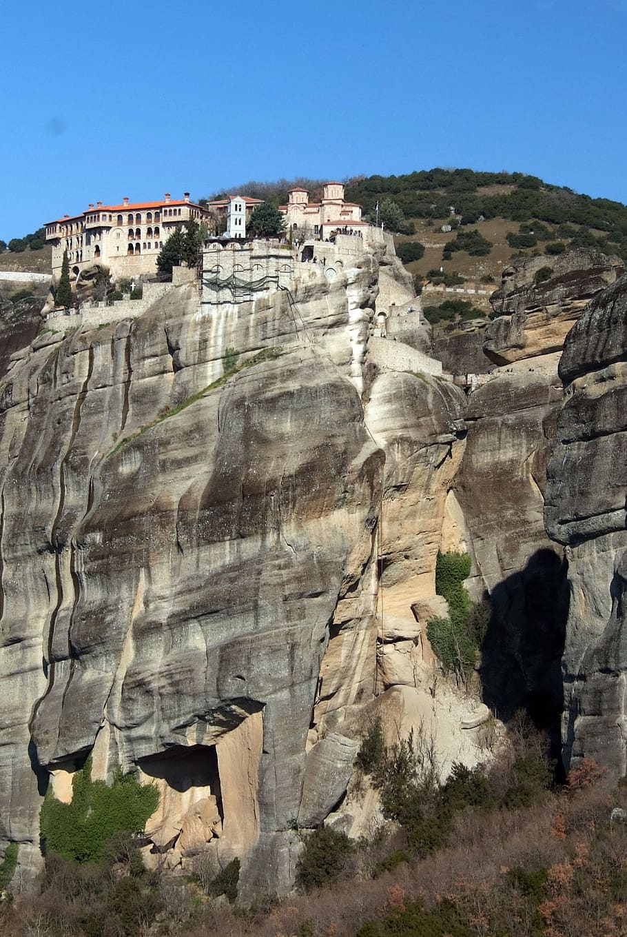 meteora, monastery, greece, rock, rock - object, rock formation HD wallpaper