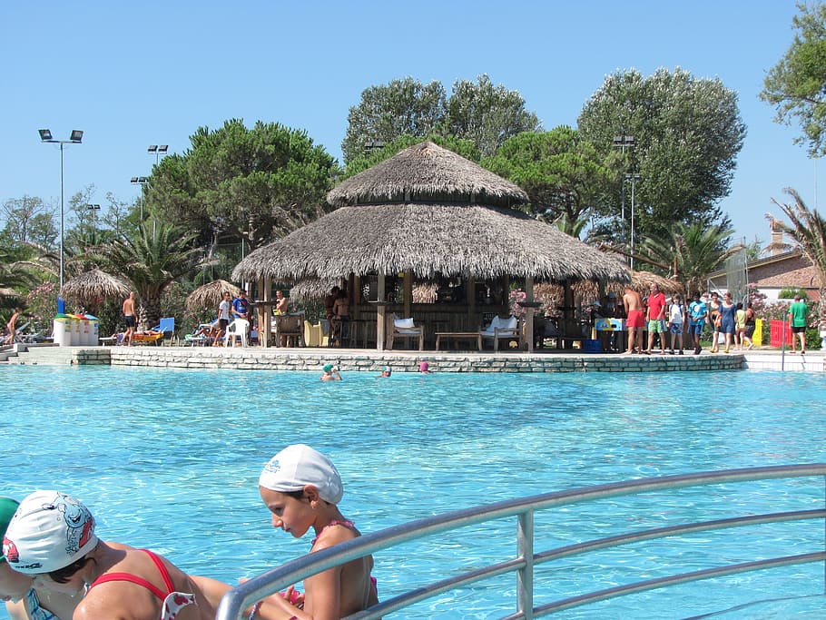 swimming, pool, water, outdoor pool, leisure, bar, lignano, HD wallpaper