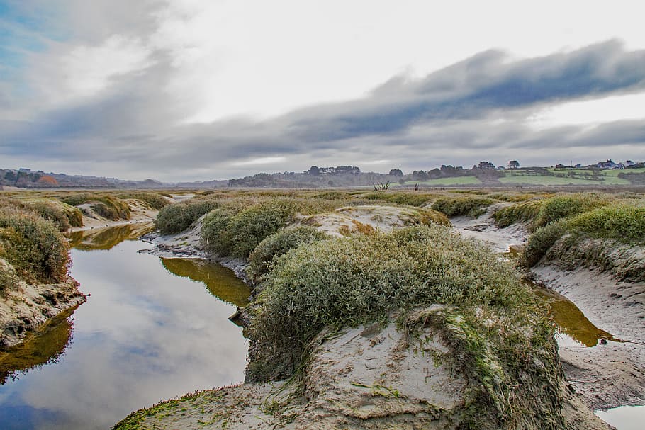 saltmarsh, estuary, coastal, mud, water, brittany, sky, cloud - sky HD wallpaper