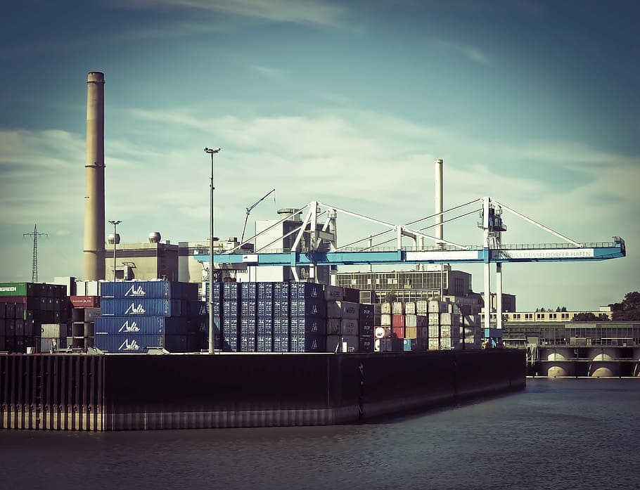 wharf facing body of water, port, container, container terminal HD wallpaper