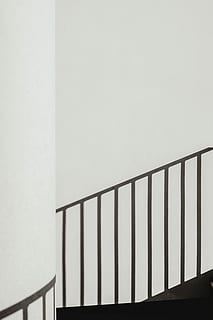 shadow of stair rails on white painted wall, brown stair, minimal HD wallpaper