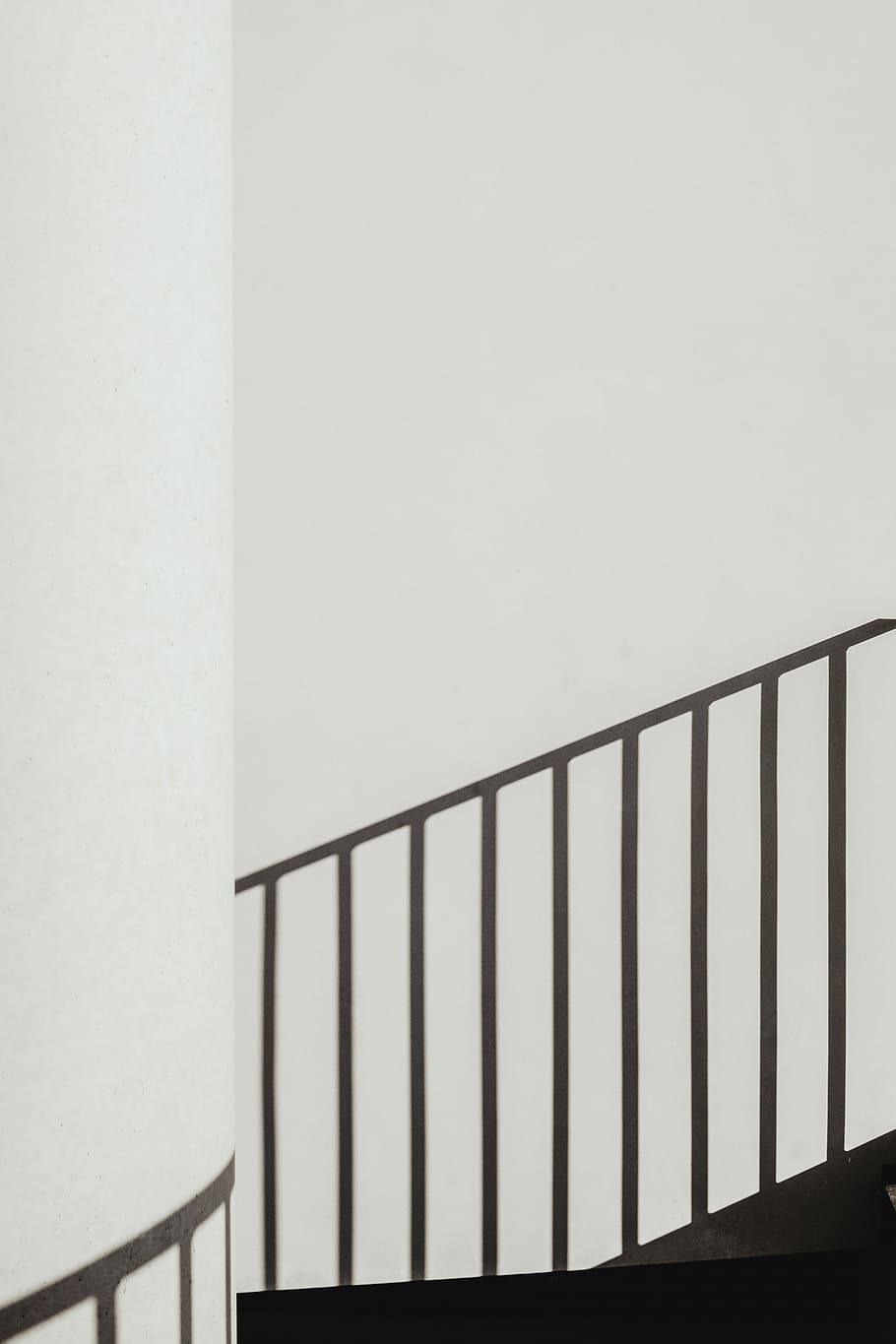 shadow of stair rails on white painted wall, brown stair, minimal, HD wallpaper