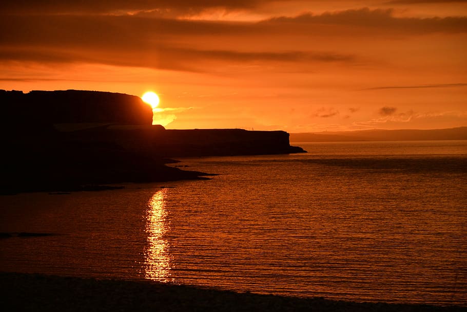 anglesey, penmon, point, sunset, evening, coast, sea, orange sky HD wallpaper