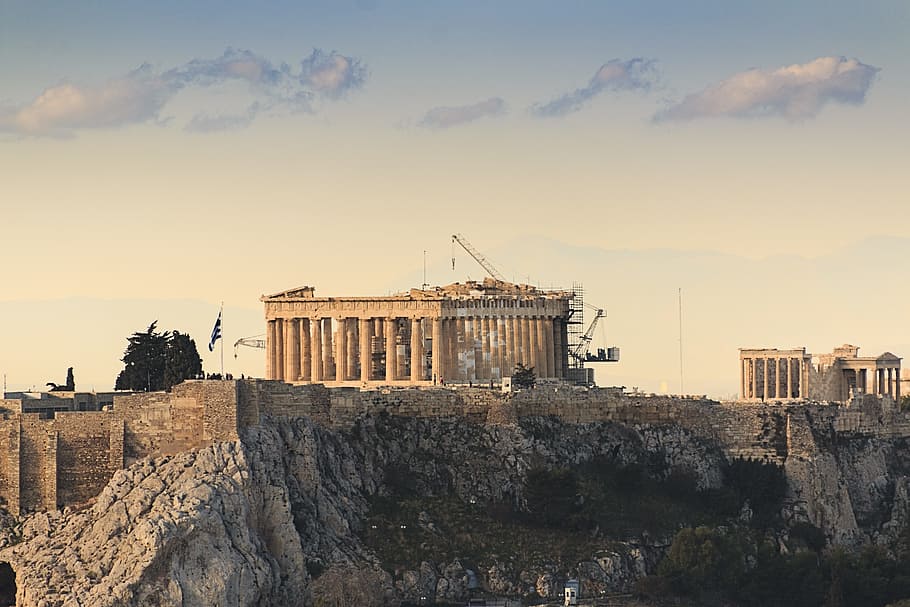 brown concrete pillar, greece, athens, acropolis, greek, ancient, HD wallpaper