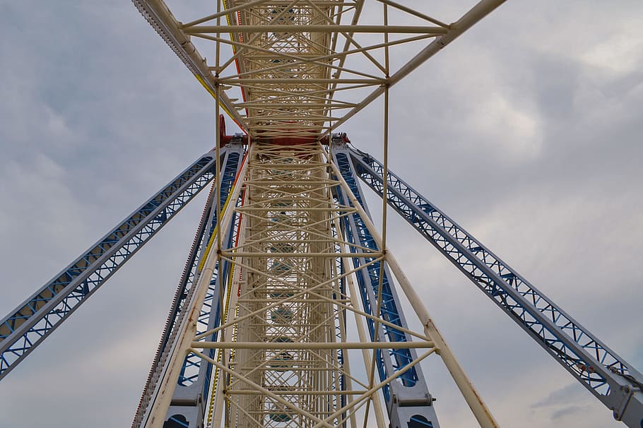 sky, steel, structure, ferris wheel, metal tubes, height, hustle and bustle HD wallpaper
