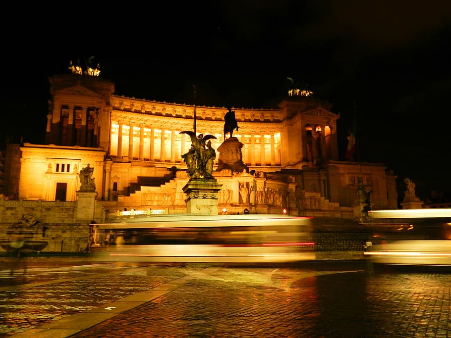venice square, rome, monument, architecture, illuminated, night HD wallpaper