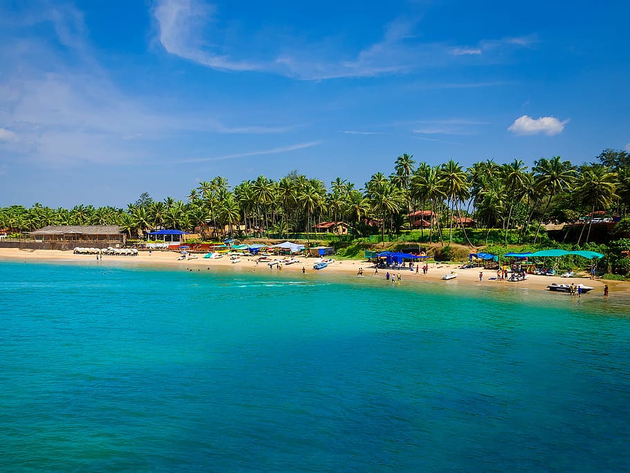 blue body of water under sunny sky, aerial view photography of body of water HD wallpaper