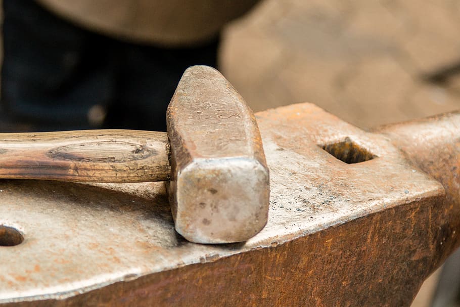 anvil, hammer, forge, craft, blacksmith, iron, workshop, tool