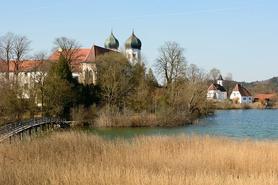 monastery, seeon, upper bavaria, monastery seeon, lake, building HD wallpaper