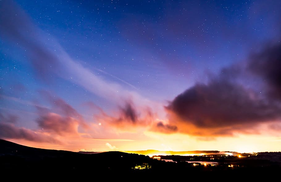 photography of nimbus clouds, mountain during golden hour, sunset HD wallpaper
