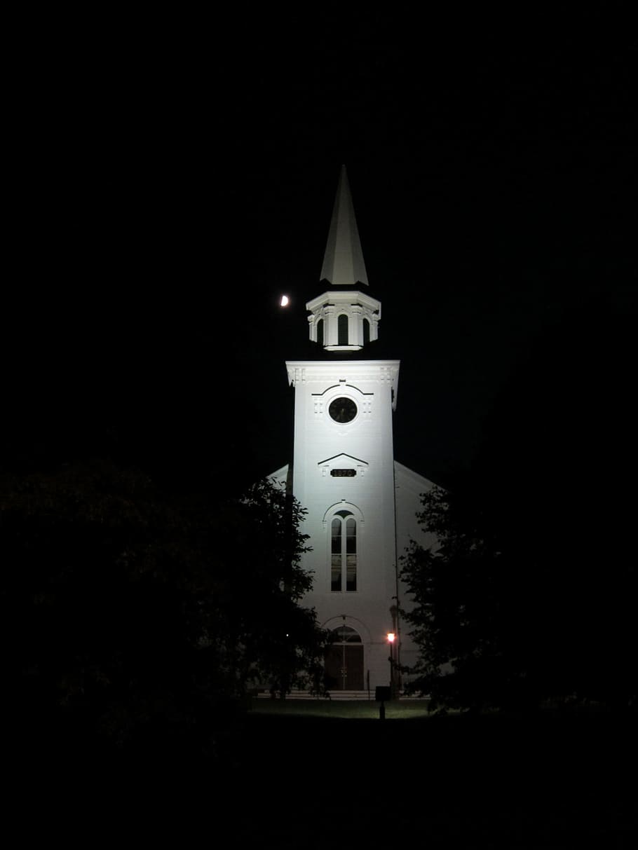 Church, Moon, Yarmouth, Mass, Cape Cod, mass cape cod, fall, HD wallpaper