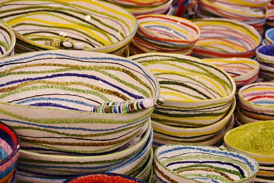 assorted-color bag lot, tableware, plate, porcelain, stack HD wallpaper