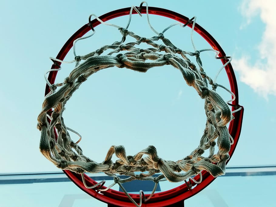 Winter Hoops, red basketball hoop, basketbell, net, ring, sport HD wallpaper