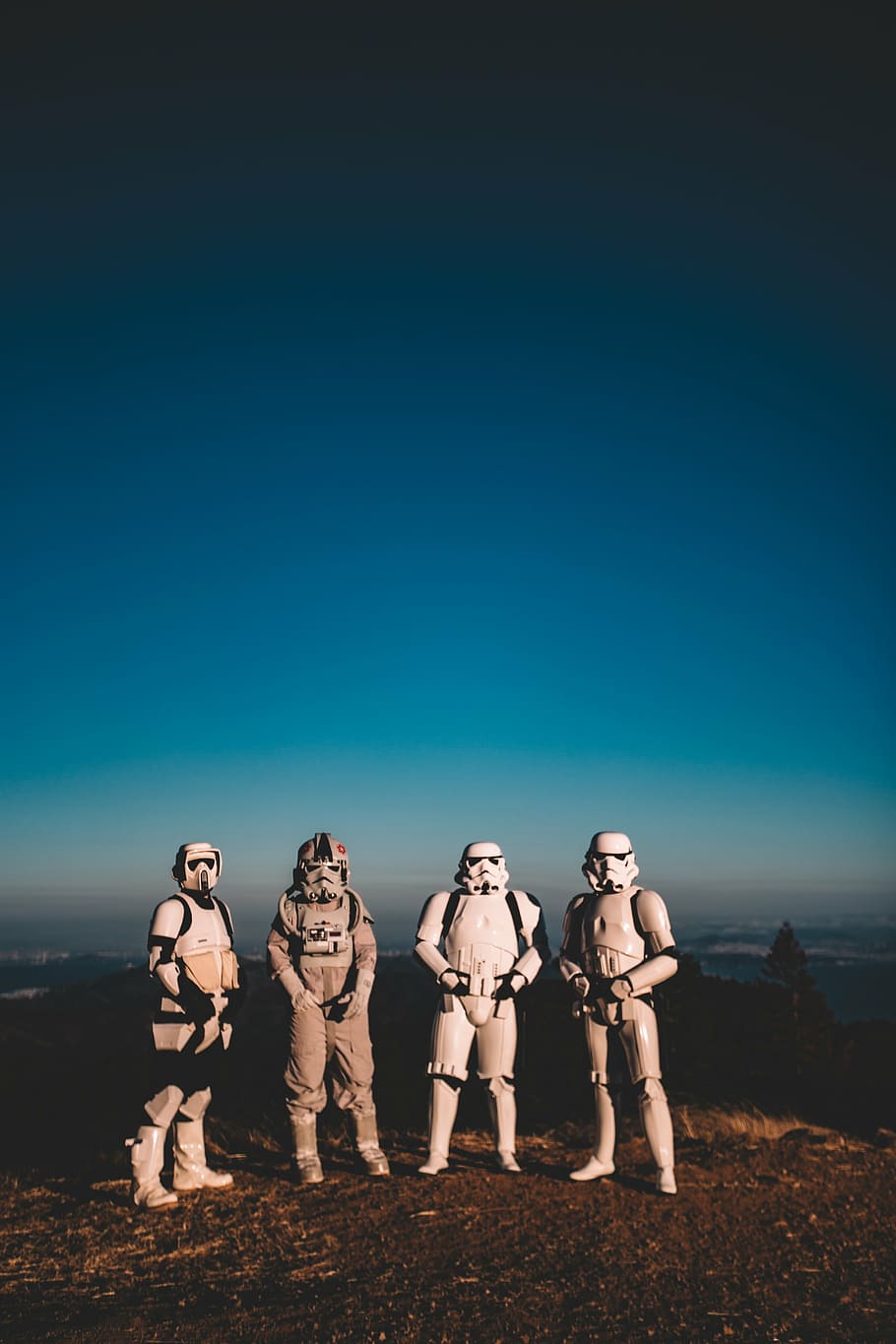 four Star Wars Stormtroopers cosplay standing on field, man, wearing, HD wallpaper
