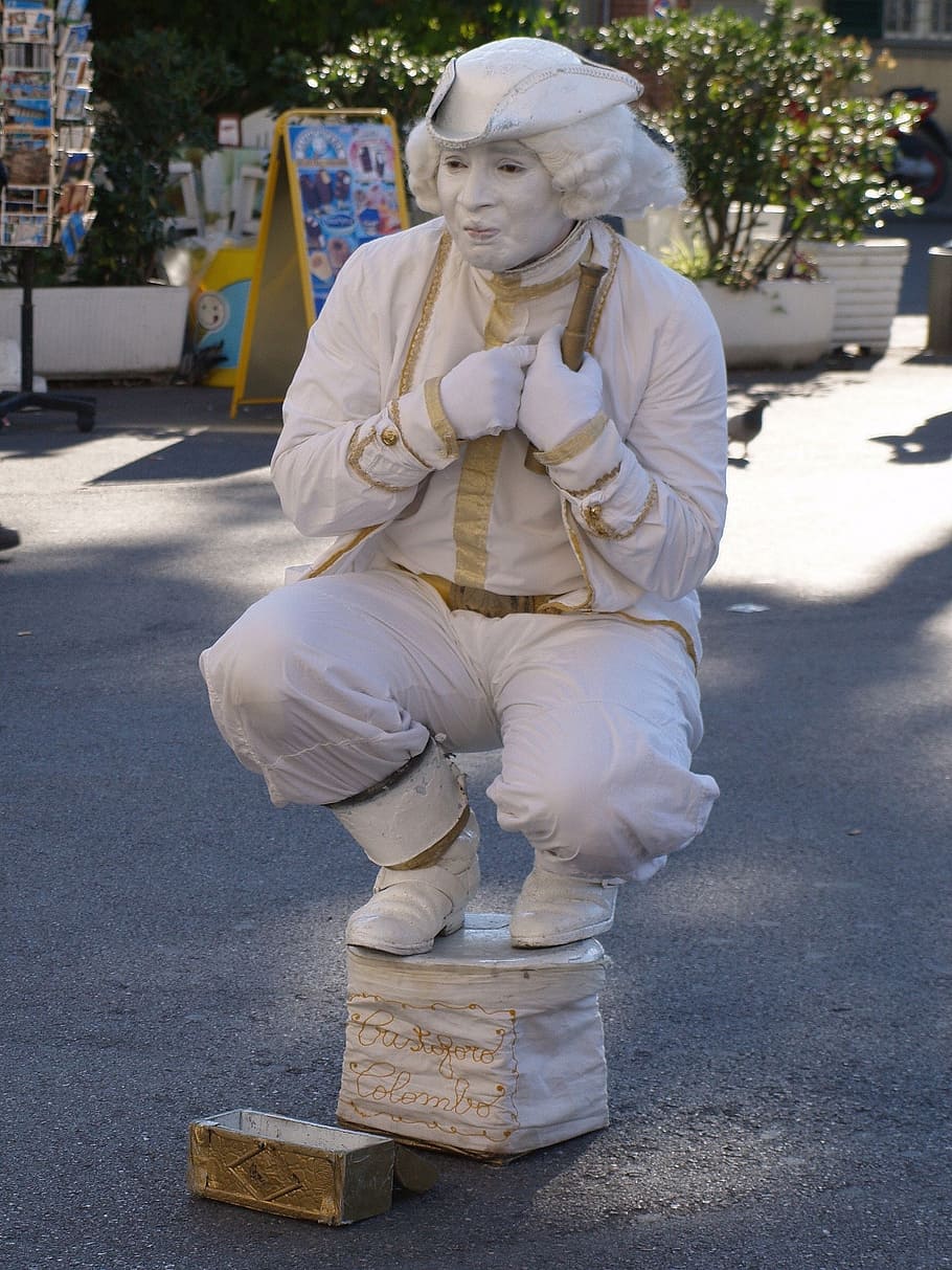 street artists, statue, pantomime, people, full length, front view