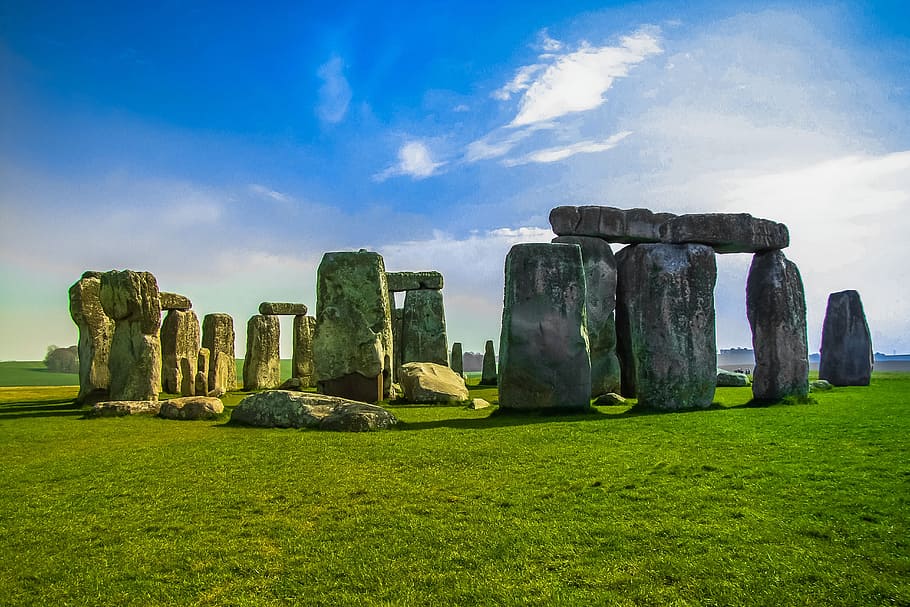 Stonehenge, monument, stones, grass, sky, the past, ancient, history, HD wallpaper