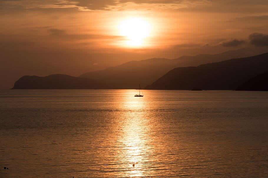 sunset, dawn, dusk, water, italy, elba, island, relaxation, HD wallpaper