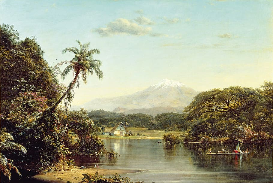 green trees beside river during daytime painting, frederic church