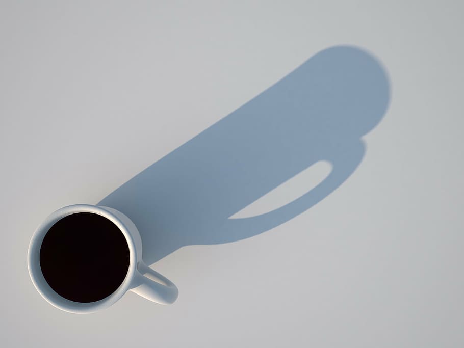 cup, shadow, 3d, rendering, visualization, directly above, studio shot HD wallpaper