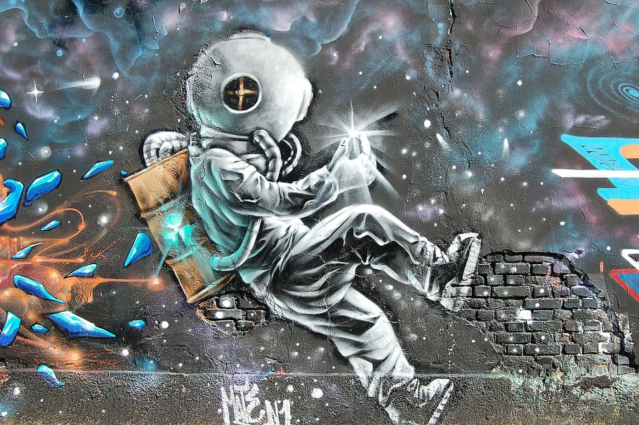 HD wallpaper: astronaut painting, wall, art, mural, graffiti, public, city  | Wallpaper Flare