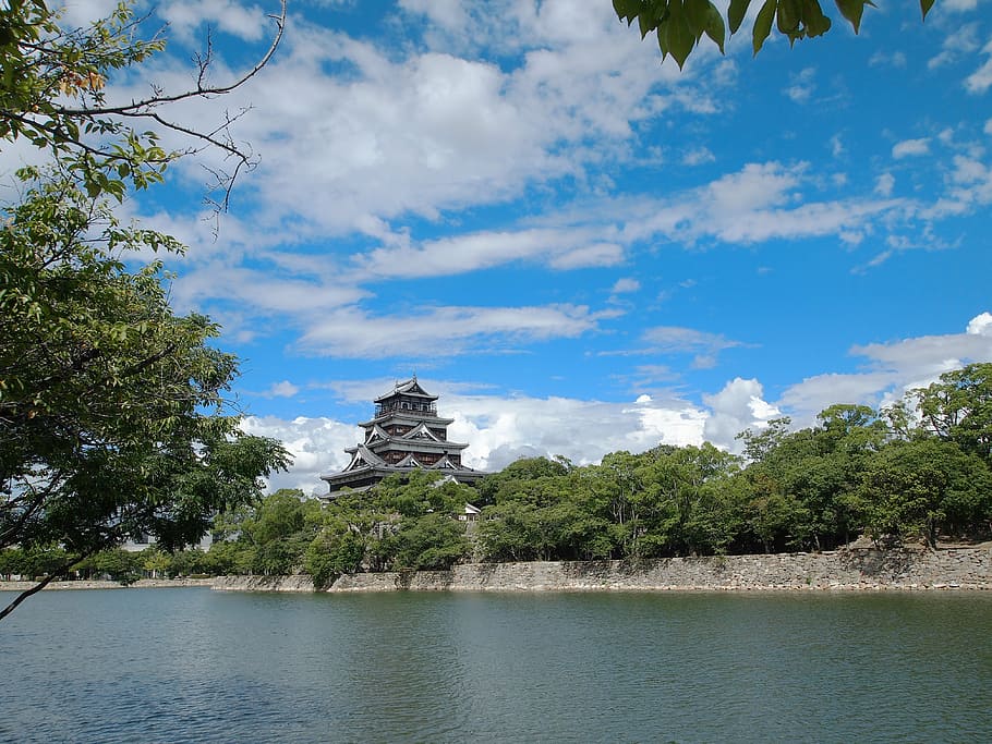 castle, japan, hiroshima, hiroshima castle, sunny, cloud, sky, HD wallpaper