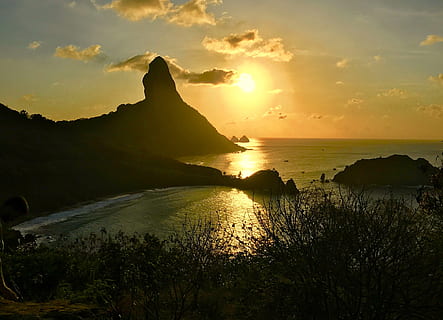 Sunset, Beach, Noronha, reflection, scenics, silhouette, sea HD wallpaper