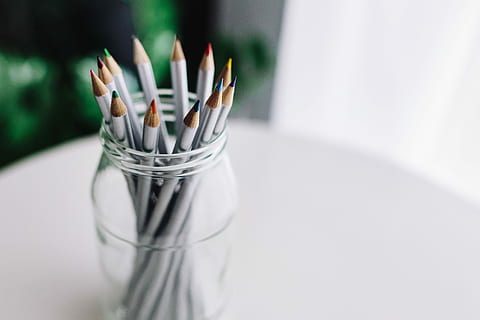 HD wallpaper: Notebooks with colourful pencils on a wooden desk, copy